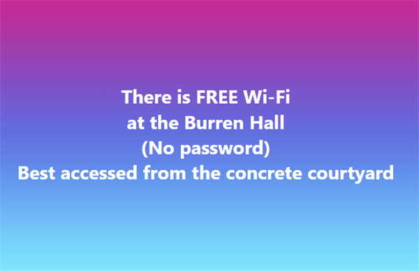 Free Wifi available at Burren Junction Hall